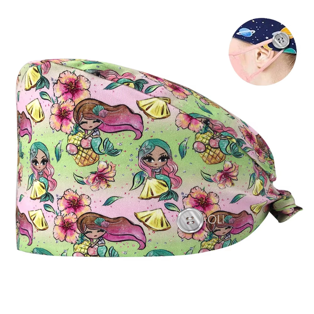 New Scrub Nurse Hat Floral Bouffant Cap Fashion Multicolor Nurse Scrub Caps Adjustable Bandage Turban Surgical Doctor Nurse Hats