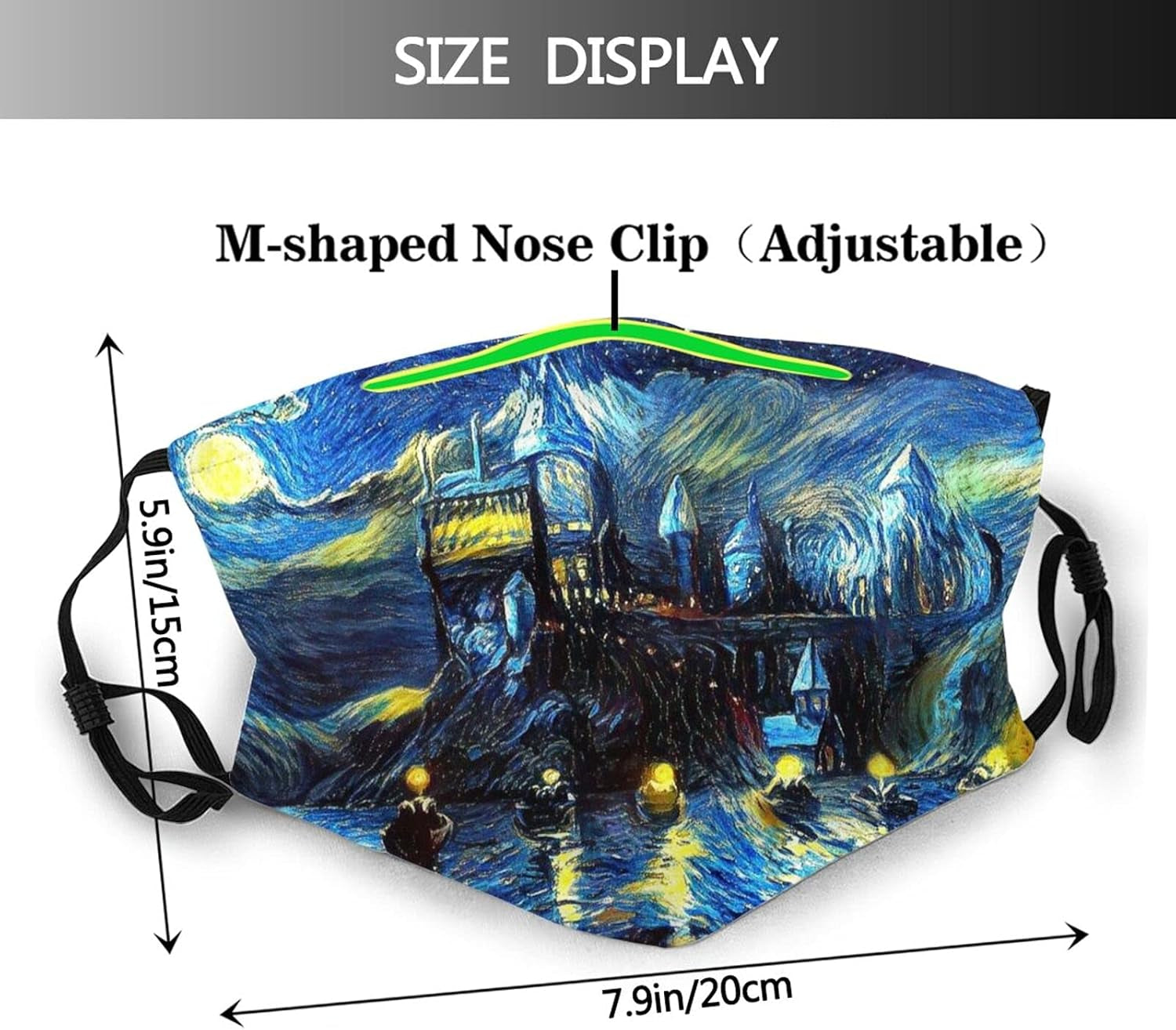 Art Masks Printed Customized Dust Breathable Washable Reusable Adjustable Outdoor Mouth Starry Night Mask Earloop Unisex 3 Pcs Set with 10 Filters