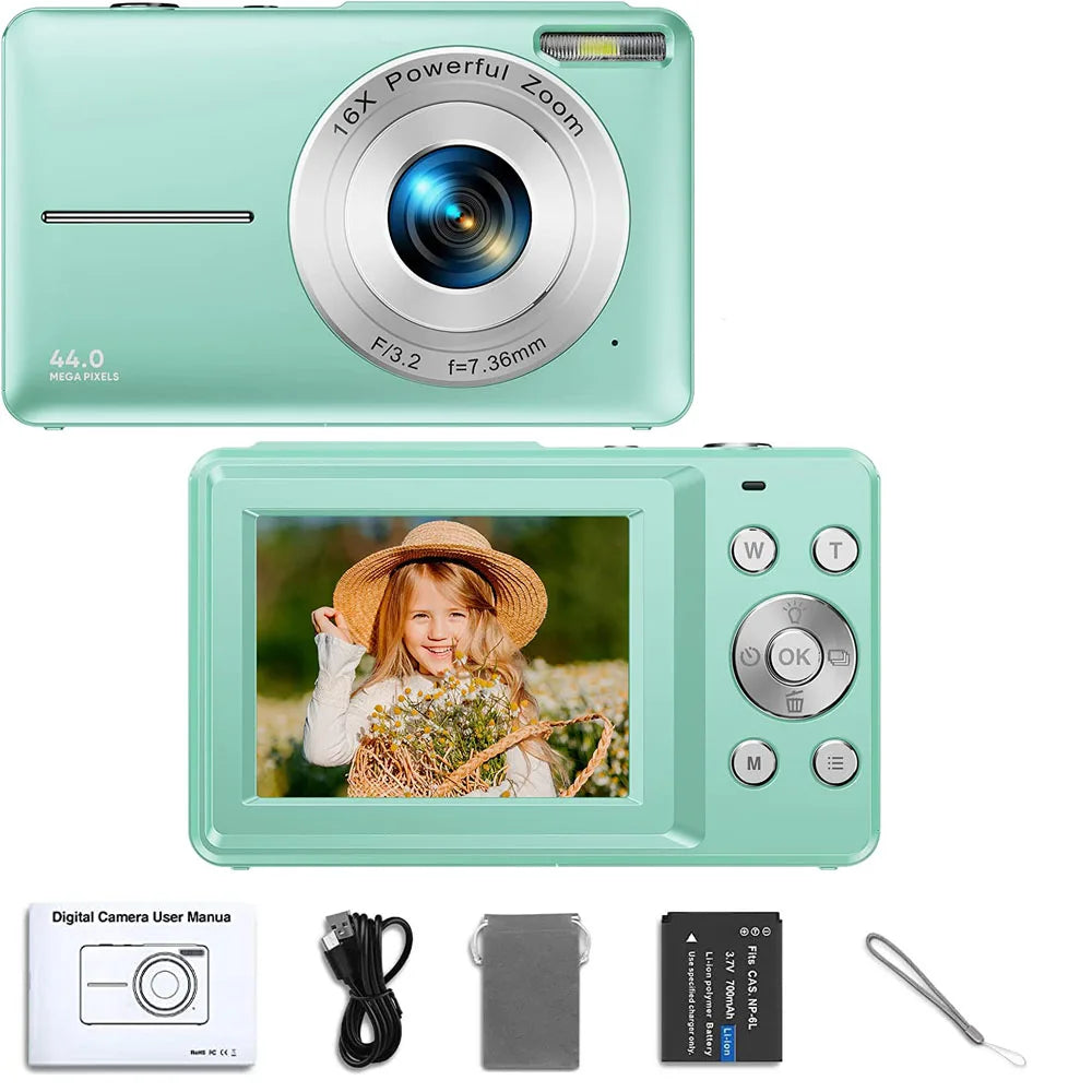 HD 1080P 2.4 Inch Digital Camera Rechargeable Cameras with 16X Zoom Compact Camera 44MP Cameras for Kids Beginner Camera