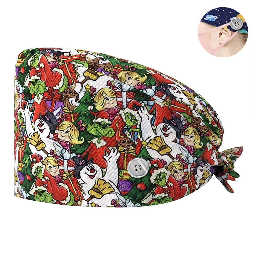 New Scrub Nurse Hat Floral Bouffant Cap Fashion Multicolor Nurse Scrub Caps Adjustable Bandage Turban Surgical Doctor Nurse Hats