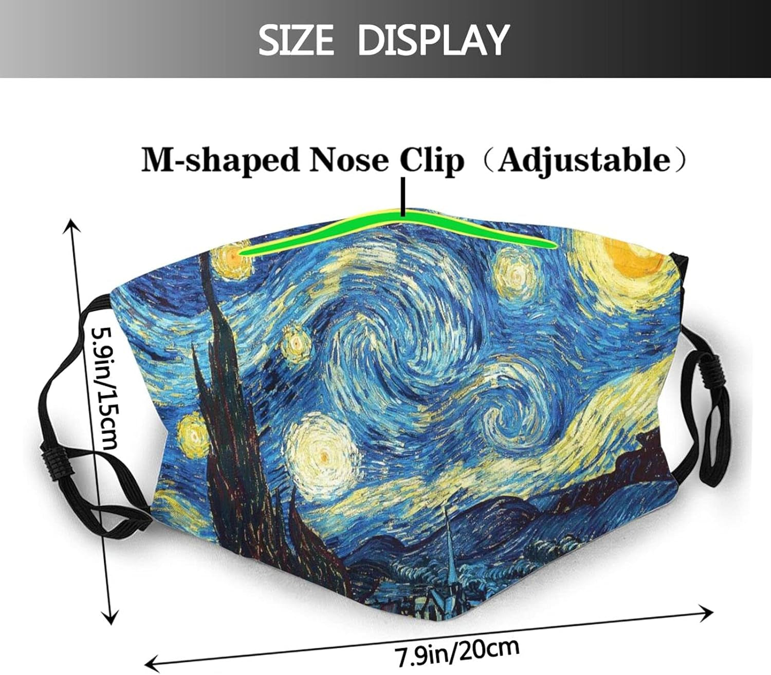 Art Masks Printed Customized Dust Breathable Washable Reusable Adjustable Outdoor Mouth Starry Night Mask Earloop Unisex 3 Pcs Set with 10 Filters