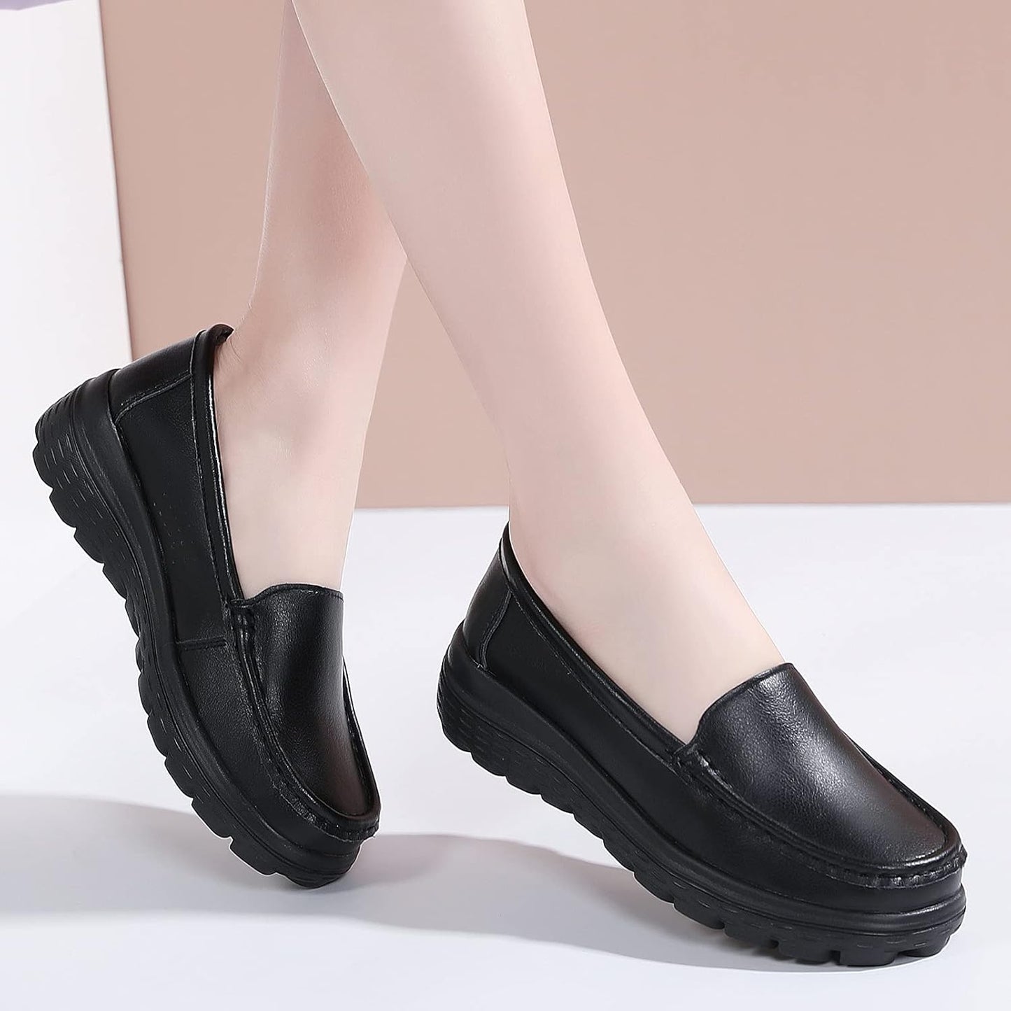 Nurse Shoes Women Nursing Work Healthcare Slip Resistant Breathable Restaurant Food Service Lightweight Leather Loafers