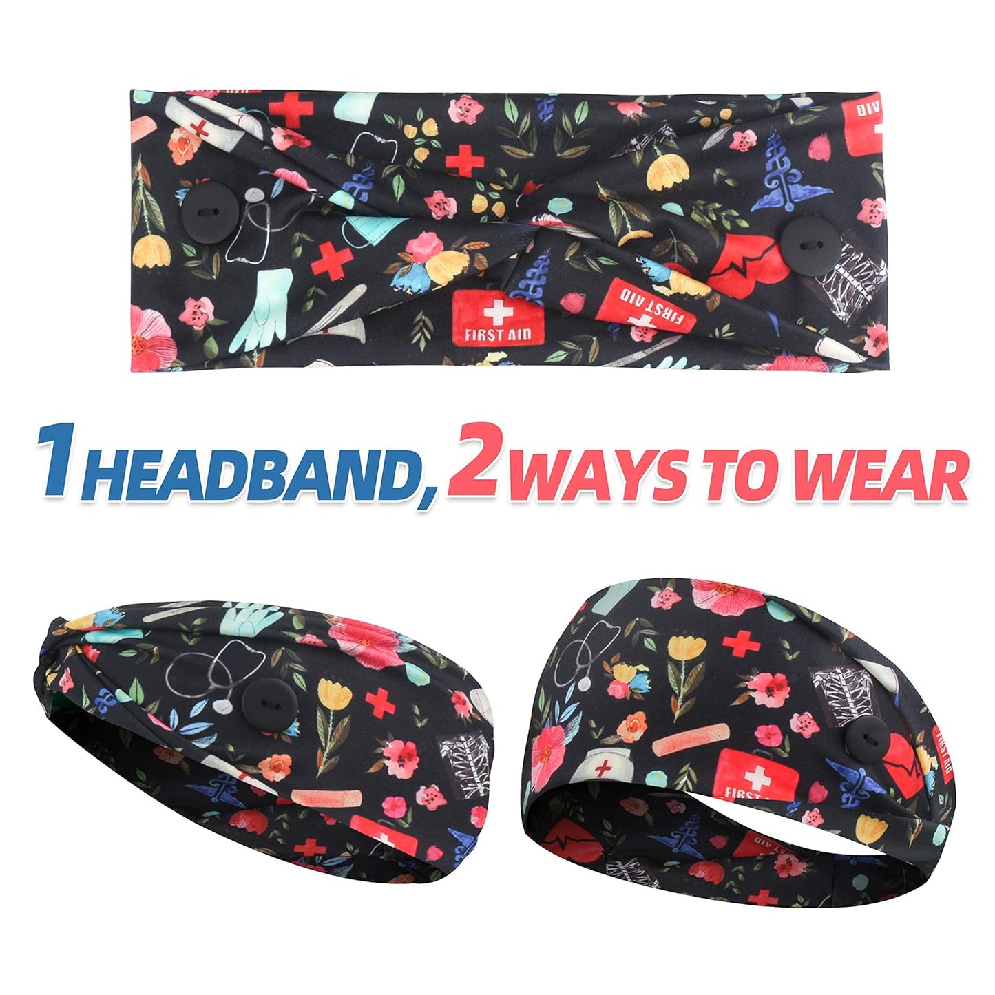 4Pcs Headbands with Buttons for Mask, Women'S and Men'S Turban Non-Slip Workout Headbands Hair Bands Protect Your Hair and Ears - Medical Set