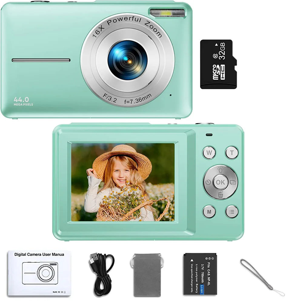 HD 1080P 2.4 Inch Digital Camera Rechargeable Cameras with 16X Zoom Compact Camera 44MP Cameras for Kids Beginner Camera