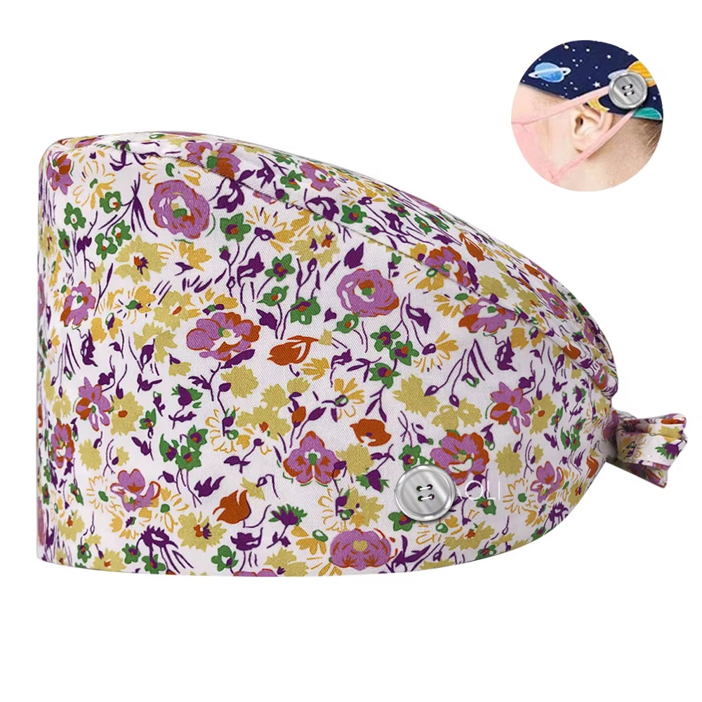 New Scrub Nurse Hat Floral Bouffant Cap Fashion Multicolor Nurse Scrub Caps Adjustable Bandage Turban Surgical Doctor Nurse Hats