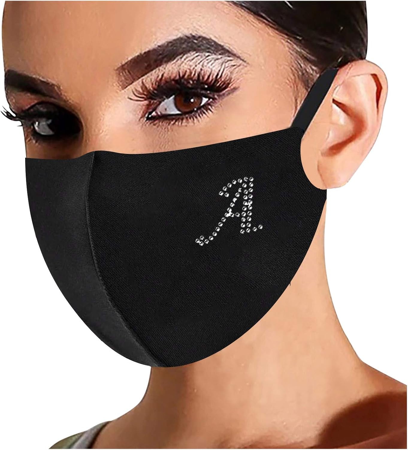 Yzhen 【USA in Stock】 Rhinestone Bling Letter Print Face Mask,Washable Reusable Mouth Cover Safety Protect Breathable Bandanas for Adult