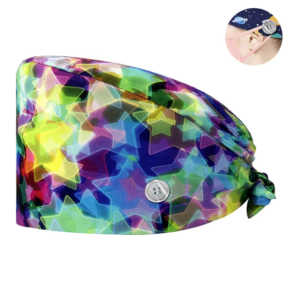 New Scrub Nurse Hat Floral Bouffant Cap Fashion Multicolor Nurse Scrub Caps Adjustable Bandage Turban Surgical Doctor Nurse Hats