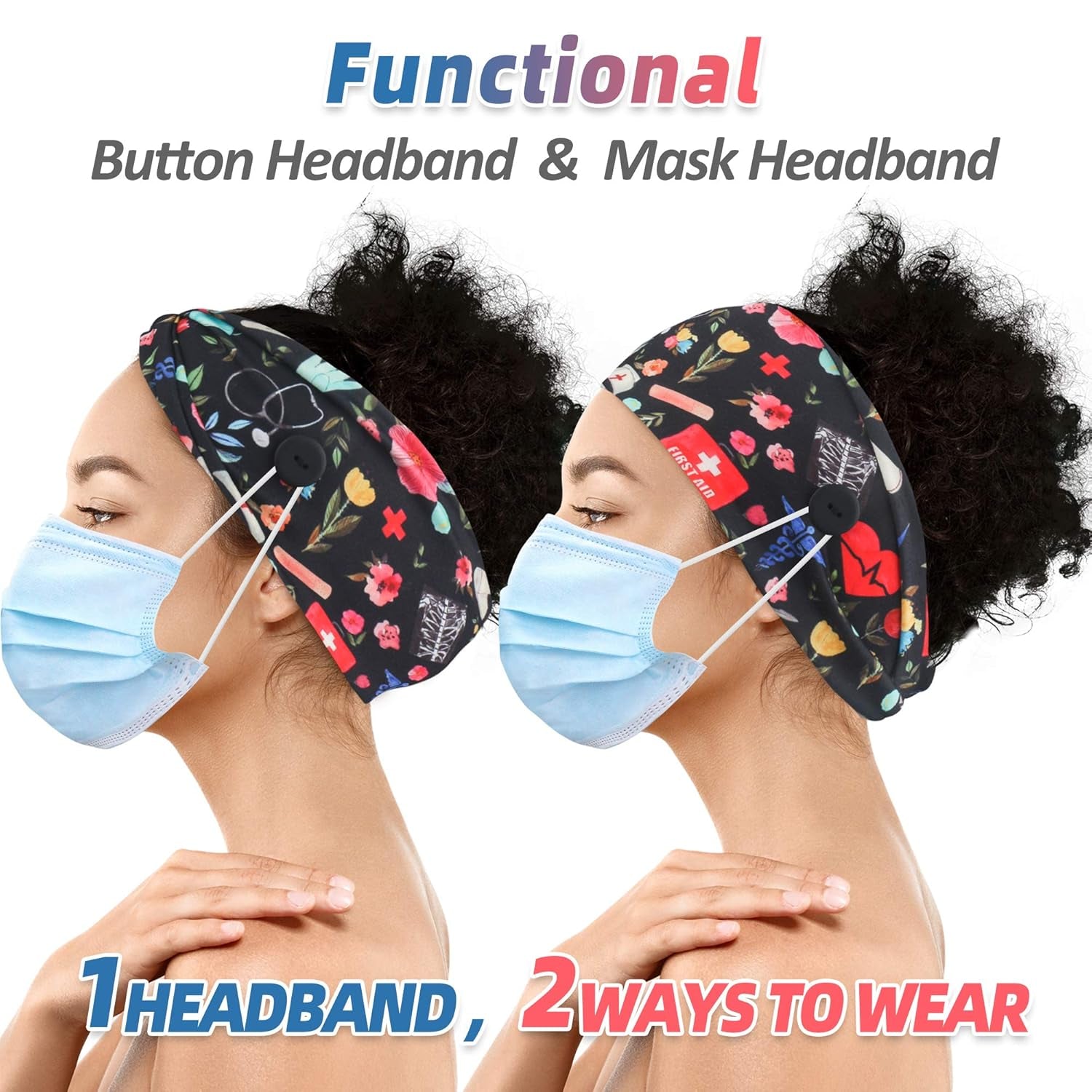 4Pcs Headbands with Buttons for Mask, Women'S and Men'S Turban Non-Slip Workout Headbands Hair Bands Protect Your Hair and Ears - Medical Set