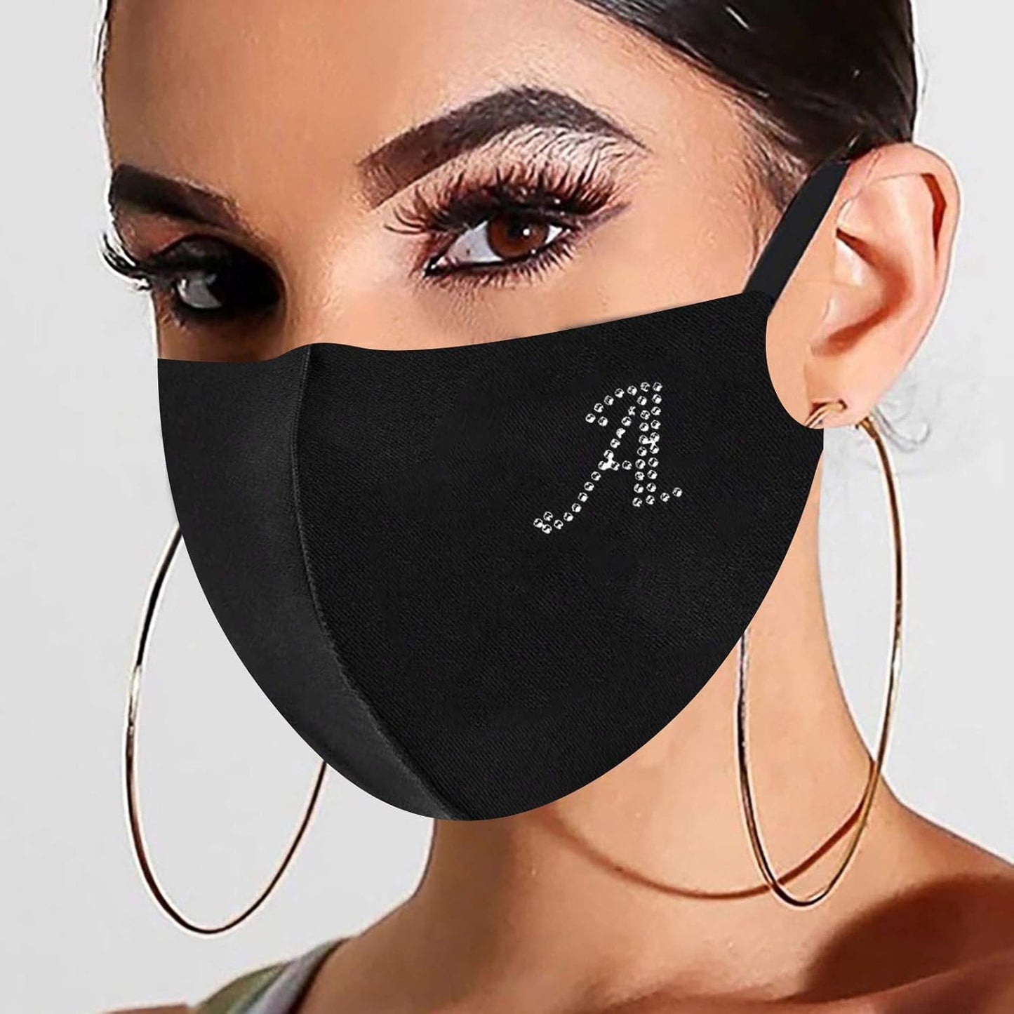 Yzhen 【USA in Stock】 Rhinestone Bling Letter Print Face Mask,Washable Reusable Mouth Cover Safety Protect Breathable Bandanas for Adult