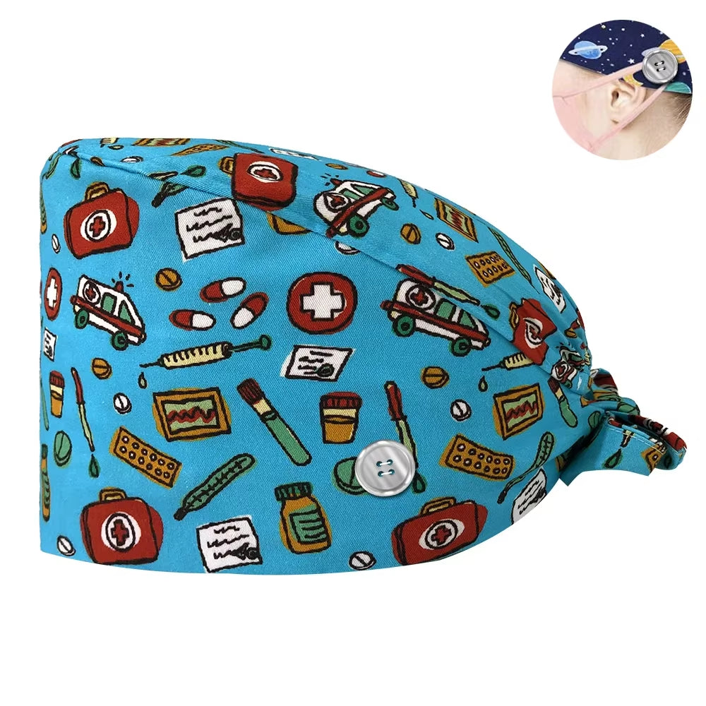 New Scrub Nurse Hat Floral Bouffant Cap Fashion Multicolor Nurse Scrub Caps Adjustable Bandage Turban Surgical Doctor Nurse Hats