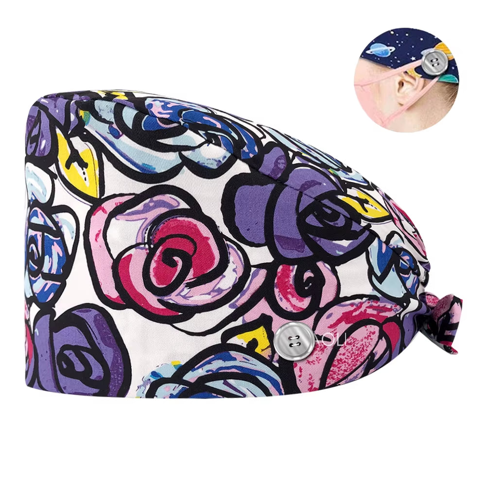 New Scrub Nurse Hat Floral Bouffant Cap Fashion Multicolor Nurse Scrub Caps Adjustable Bandage Turban Surgical Doctor Nurse Hats