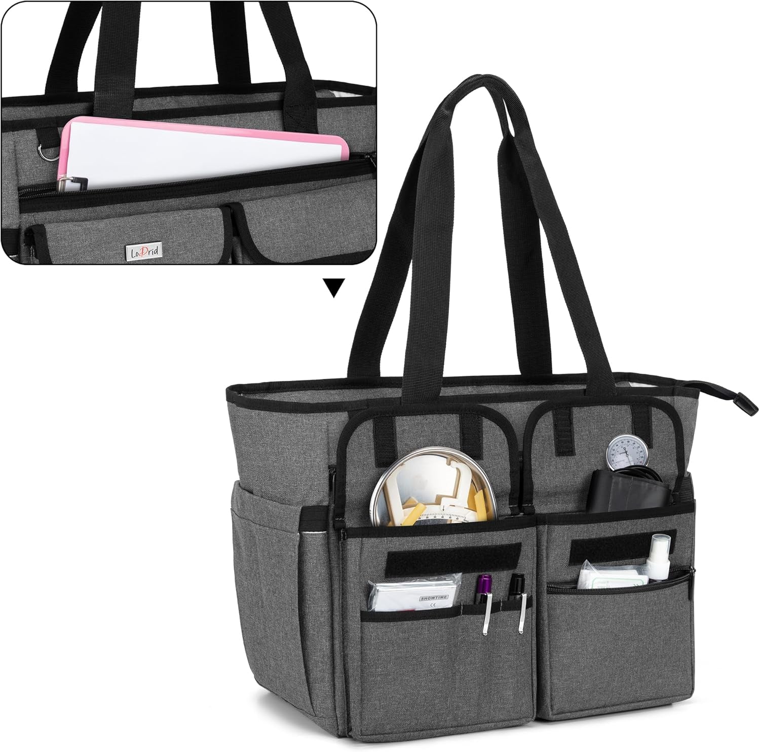 Nurse Tote Bag with Bottom Padded Pad, Nurse Bags and Totes for Work with Large Compartment, Bag Only