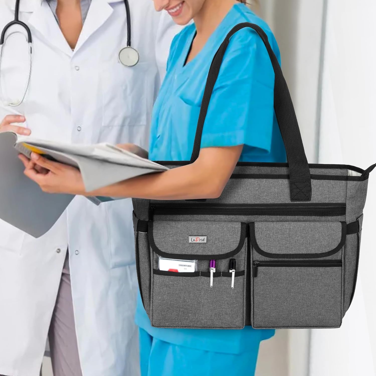 Nurse Tote Bag with Bottom Padded Pad, Nurse Bags and Totes for Work with Large Compartment, Bag Only