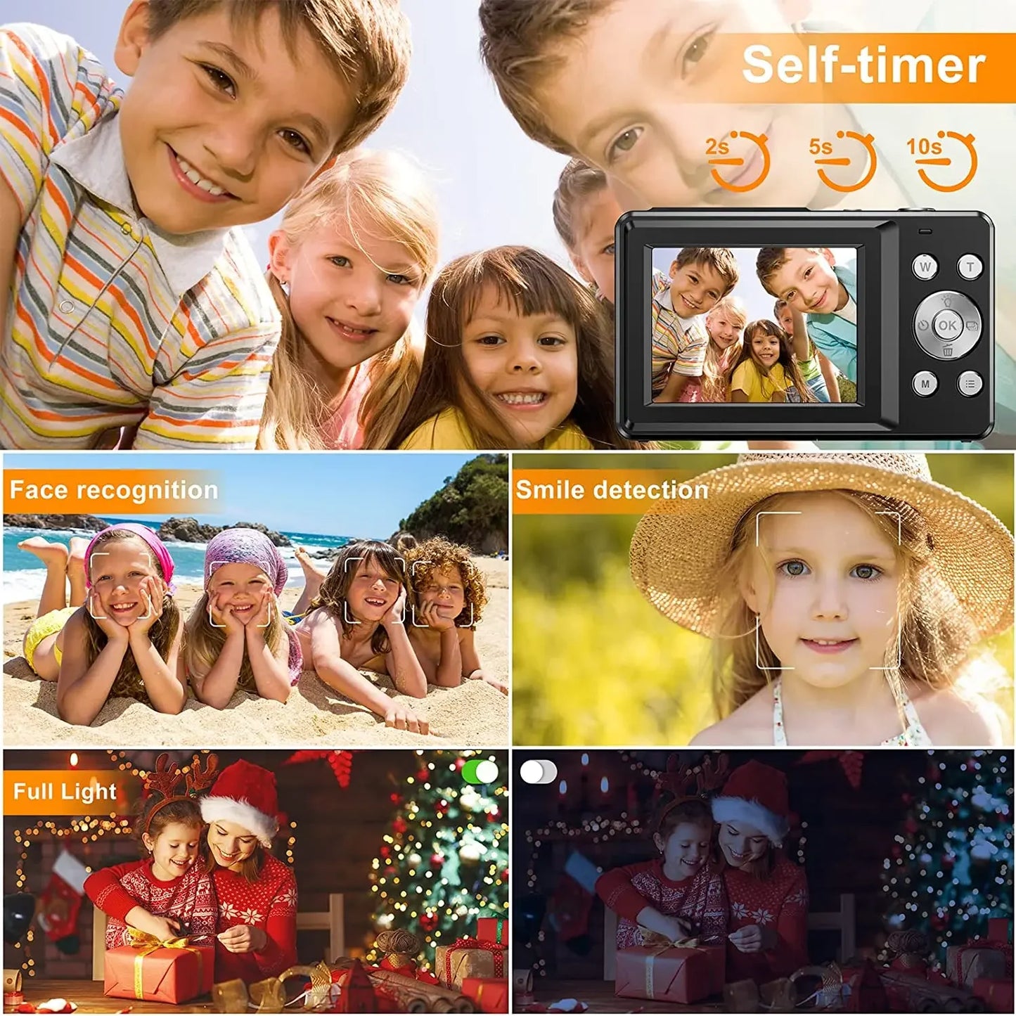 HD 1080P 2.4 Inch Digital Camera Rechargeable Cameras with 16X Zoom Compact Camera 44MP Cameras for Kids Beginner Camera