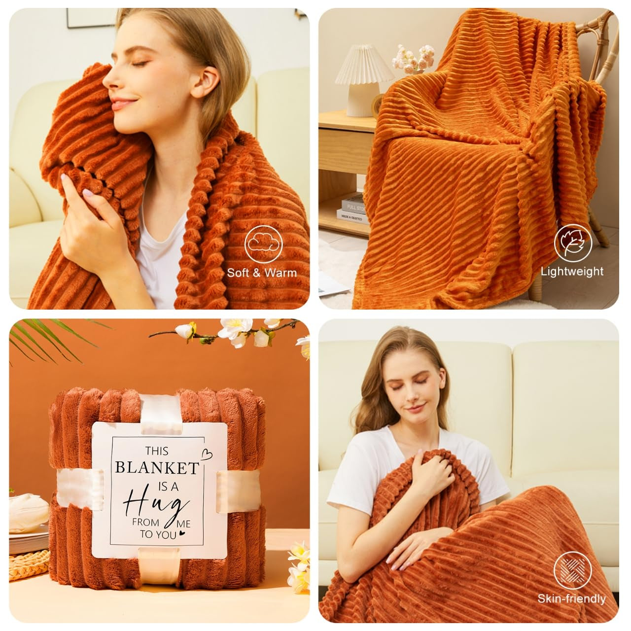 Gifts for Women,Mum,Wife,Girlfriend,Sister,Cozy Gifts, Happy Birthday,Luxury Self Care Get Well Gifts,Relaxing Spa Gifts Baskets W/ Blanket Socks Orange Rose,Mother’S Day,Valentine’S Day Gifts for Her