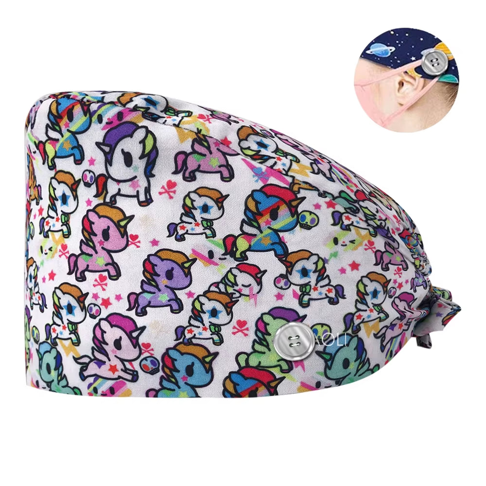 New Scrub Nurse Hat Floral Bouffant Cap Fashion Multicolor Nurse Scrub Caps Adjustable Bandage Turban Surgical Doctor Nurse Hats