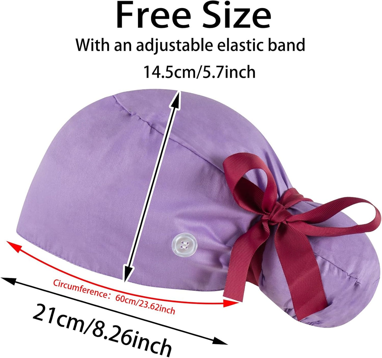 Scrub Caps Women Bouffant Scrub Hats Caps Nurses, Adjustable Working Cap Ponytail Pouch Tie Back Hats