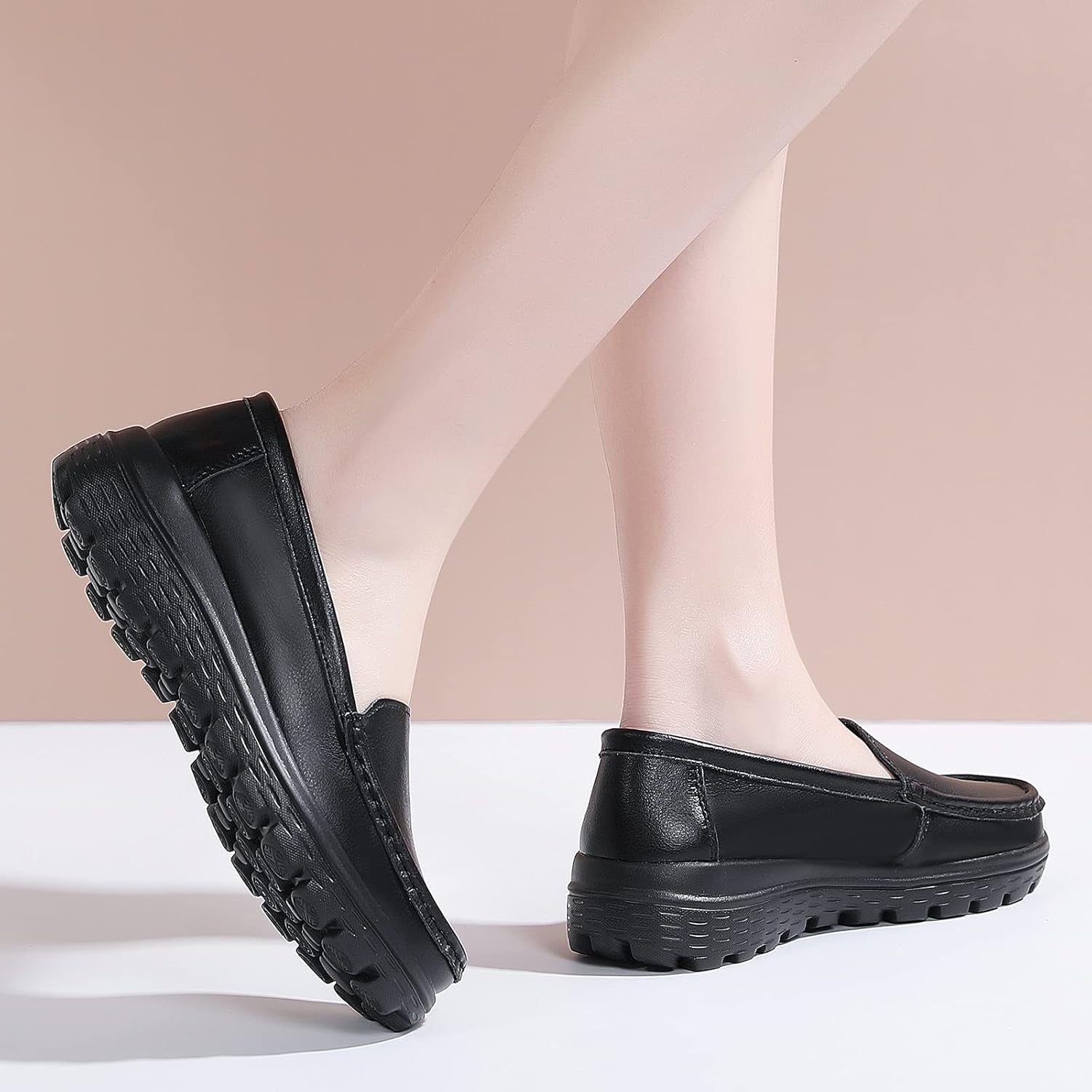 Nurse Shoes Women Nursing Work Healthcare Slip Resistant Breathable Restaurant Food Service Lightweight Leather Loafers